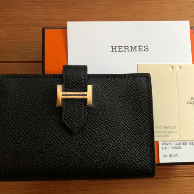 ブランドショップよちかHERMES エルメス ベアン Z刻印 名刺入れ シルバー金具 カードケース ブラック 新品同様 エプソン 黒