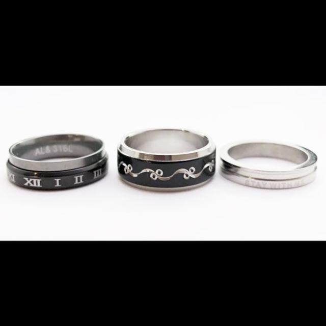 【新品】サージカルステンレスリング3個セット【ばら売り可】-ring104 メンズのアクセサリー(リング(指輪))の商品写真