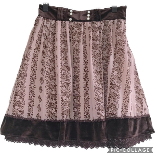 axes femme(アクシーズファム)の43.ベルベット切り替えフロッキープリントスカート レディースのスカート(ひざ丈スカート)の商品写真