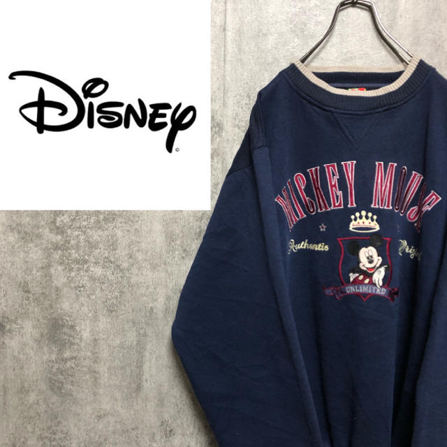 Disney(ディズニー)の【激レア】ディズニー☆ミッキー刺繍ビッグロゴラインリブスウェット 90s メンズのトップス(スウェット)の商品写真