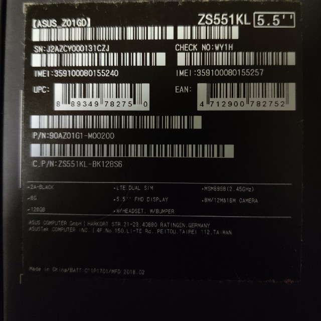 Zenfone4pro 128GB　黒　SIMフリー