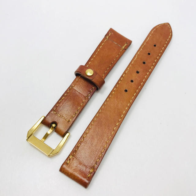 ハンドメイド・巾18mmラウンド型腕時計ベルト【角いゴールドバックル】 メンズの時計(レザーベルト)の商品写真