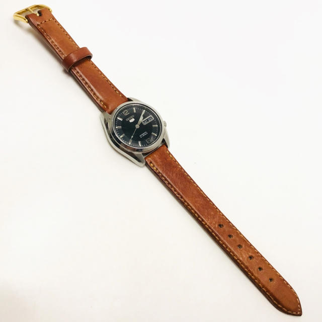 ハンドメイド・巾18mmラウンド型腕時計ベルト【角いゴールドバックル】 メンズの時計(レザーベルト)の商品写真