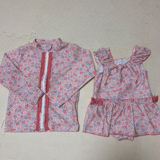 女児 ラッシュガード&水着（120 花柄）(水着)