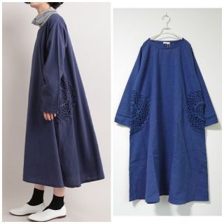 メルロー(merlot)の新品　フィリル　サークルクロシェレースワンピース　ネイビー(ロングワンピース/マキシワンピース)