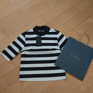 ザラ(ZARA)の新品ZARAザラS七分丈袖ボーダーカットソーボンディング(カットソー(長袖/七分))