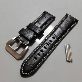 オフィチーネパネライ(OFFICINE PANERAI)の腕時計用バンド　レザーベルト24mm　ブラック　クロコ型押(レザーベルト)