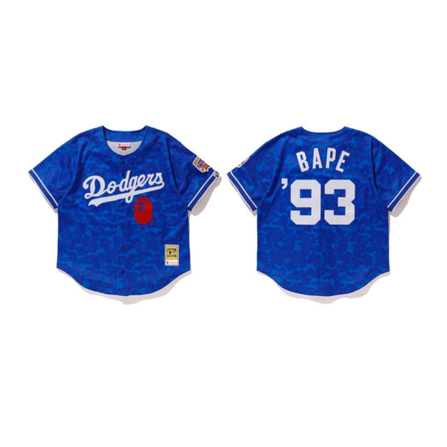 トップスbape × mitchell and ness dodgers L