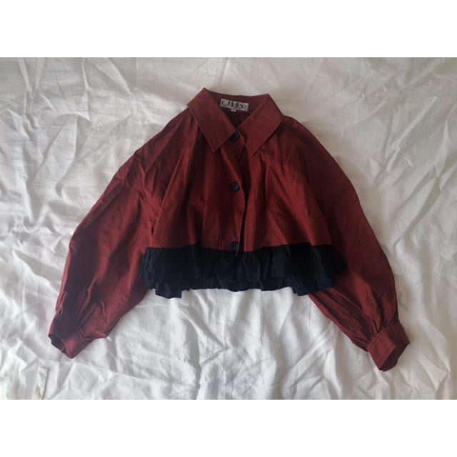 オレンジチェックのショート丈シャツジャケット レディースのトップス(シャツ/ブラウス(長袖/七分))の商品写真