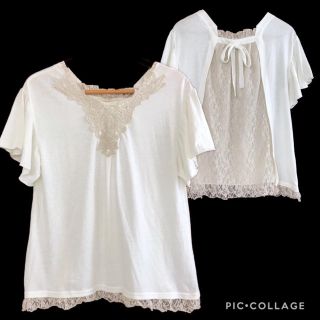 アクシーズファム(axes femme)の83.バックレースとモチーフレースのPO(カットソー(半袖/袖なし))