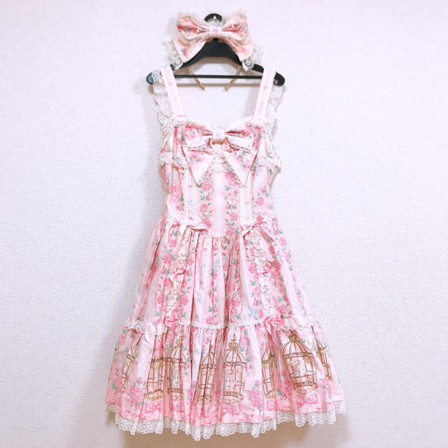 Angelic Pretty(アンジェリックプリティー)のAngelic Pretty 小鳥たちのシンフォニアジャンパースカート セット レディースのワンピース(ひざ丈ワンピース)の商品写真