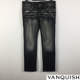 ヴァンキッシュ(VANQUISH)の美品 VANQUISH ヴァンキッシュ ストレートデニム ブラック サイズ44(デニム/ジーンズ)