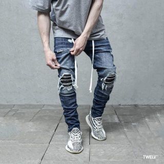 オフホワイト(OFF-WHITE)の【新品】LAKENZIE Biker Patch Denim Mid Blue(デニム/ジーンズ)