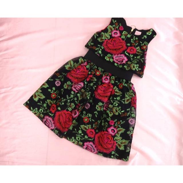  ZOE LTD フラワー刺繍　ボレロワンピース14歳ブラックピンクE042FJ キッズ/ベビー/マタニティのキッズ服女の子用(90cm~)(ワンピース)の商品写真