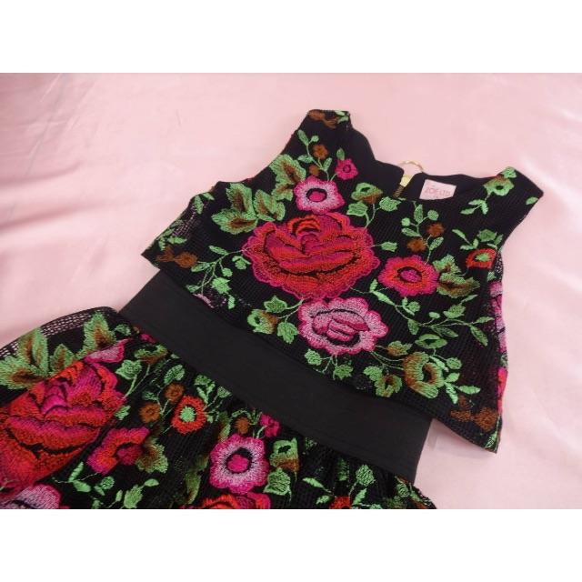  ZOE LTD フラワー刺繍　ボレロワンピース14歳ブラックピンクE042FJ キッズ/ベビー/マタニティのキッズ服女の子用(90cm~)(ワンピース)の商品写真