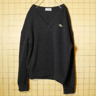 ラコステ(LACOSTE)のフランス製 70s ラコステ Vネック ウールニットL セーター ブラックaw2(ニット/セーター)