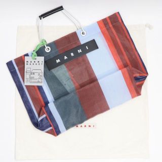 マルニ(Marni)の新品 紙袋付き マルニ フラワーカフェ トートバッグ ストライプ 新色 レッド(トートバッグ)