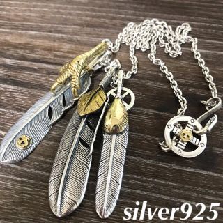 silver925 金爪フェザー 上金ハートフェザー メタル付 ネックレス 新品