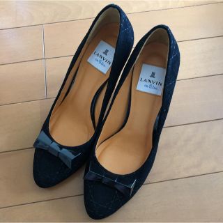 ランバンオンブルー(LANVIN en Bleu)の♡H♡様専用！ランバンオンブルー  スエード　リボンパンプス　黒　23(ハイヒール/パンプス)