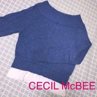 セシルマクビー(CECIL McBEE)のシフォンフリル付きオフショルニット(CECIL McBEE)(ニット/セーター)