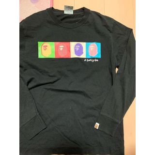 アベイシングエイプ(A BATHING APE)の激レアMサイズ！初期 BAPE4匹カラフル猿顔ロングTシャツ黒(Tシャツ/カットソー(七分/長袖))