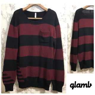 グラム(glamb)の【美品】glamb ニット ボーダー セーター ブラック × ボルドー サイズ3(ニット/セーター)