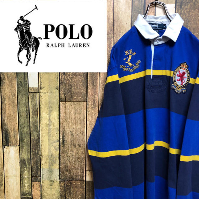 POLO RALPH LAUREN(ポロラルフローレン)の【激レア】ポロラルフローレン☆エンブレム刺繍ロゴ太ボーダーラガーシャツ 90s メンズのトップス(ポロシャツ)の商品写真