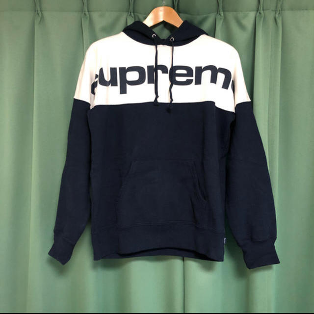 supreme blocked hoodie navy パーカー