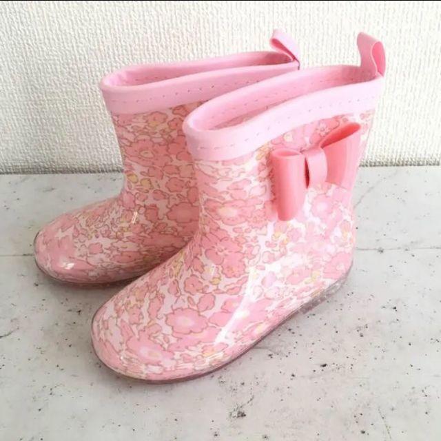 17㎝ 女の子 長靴 レインシューズ ブーツ 花柄 リボン ピンク 女の子 長靴 レインブーツ キッズ 女児 リボン ピンク 花柄 可愛い 美品