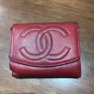 シャネル(CHANEL)のシャネル キャビアスキン レッド二つ折り財布(財布)