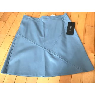 ザラ(ZARA)のZARA Basic レザー風 水色 スカート(ひざ丈スカート)