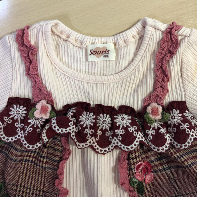 Souris - 【よう プロフ確認!さま専用】Souris ローズ刺繍Tシャツ 80