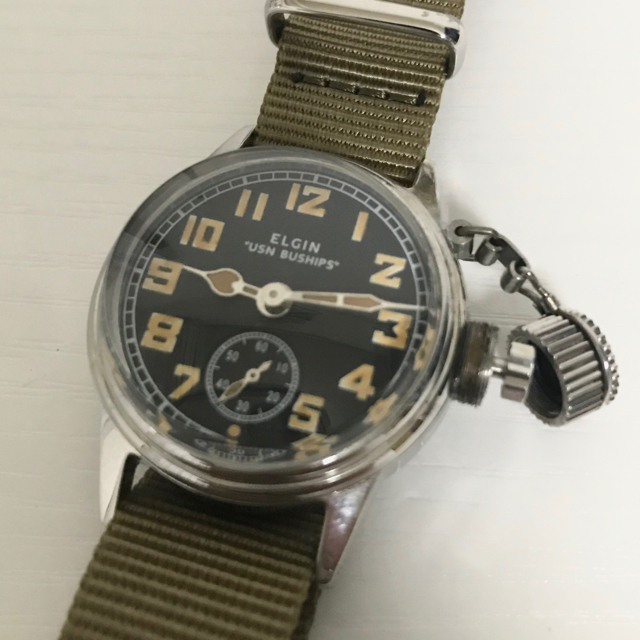 ELGIN(エルジン)のWW2 エルジン ミリタリー USN  黒 リューズガード付 メンズの時計(腕時計(アナログ))の商品写真