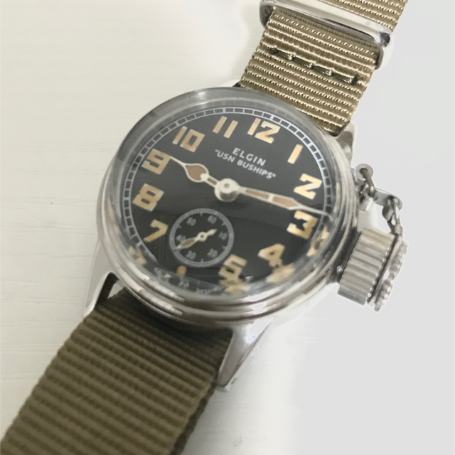 ELGIN(エルジン)のWW2 エルジン ミリタリー USN  黒 リューズガード付 メンズの時計(腕時計(アナログ))の商品写真