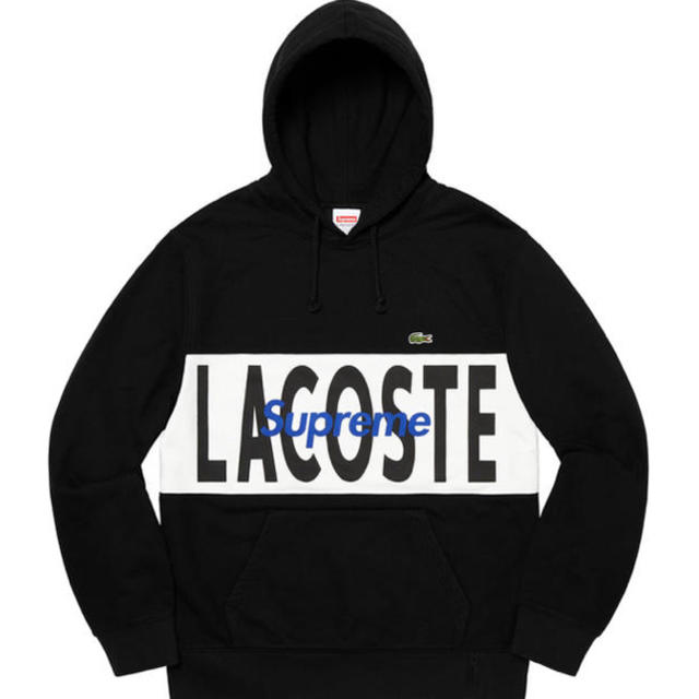 新品黒S LACOSTELogo Panel Hooded Sweatshirtトップス