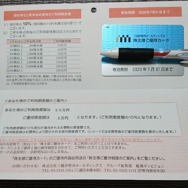 三越(ミツコシ)の三越伊勢丹 株主優待券 限度額30万円 チケットの優待券/割引券(ショッピング)の商品写真