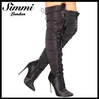 SIMMI LONDON レースアップ タイトニーハイブーツ 美脚 足長効果 黒