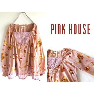 ピンクハウス(PINK HOUSE)の未使用 ピンクハウス うさぎ/クマ/いちごケーキ柄 多連ボタン フリルブラウス(シャツ/ブラウス(長袖/七分))