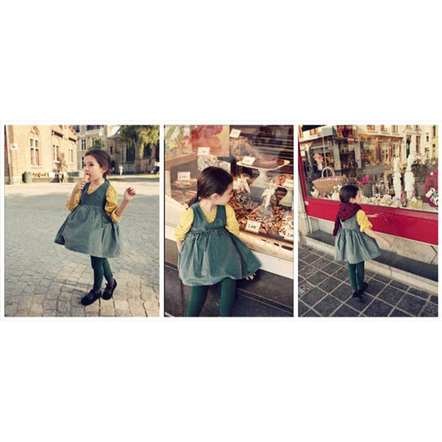 子供服韓国　コーデュロイ　Ｖネックワンピース キッズ/ベビー/マタニティのキッズ服女の子用(90cm~)(ワンピース)の商品写真