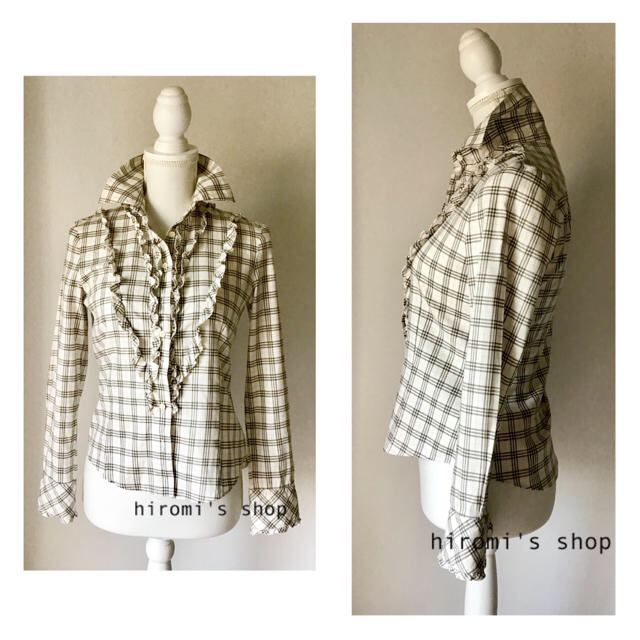 BURBERRY BLUE LABEL(バーバリーブルーレーベル)の【美品】バーバリーブルーレーベル フリルブラウス シャツ S〜M チェック柄 レディースのトップス(シャツ/ブラウス(長袖/七分))の商品写真