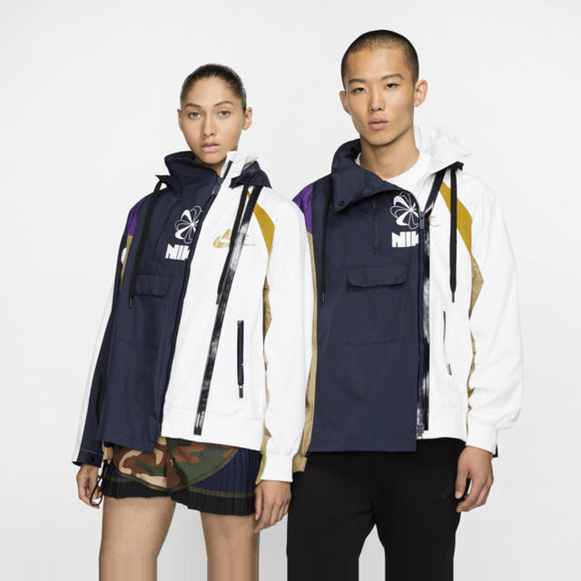 sacai(サカイ)のNIKE × sacai ダブルジップジャケット XS Navy×White レディースのジャケット/アウター(ブルゾン)の商品写真