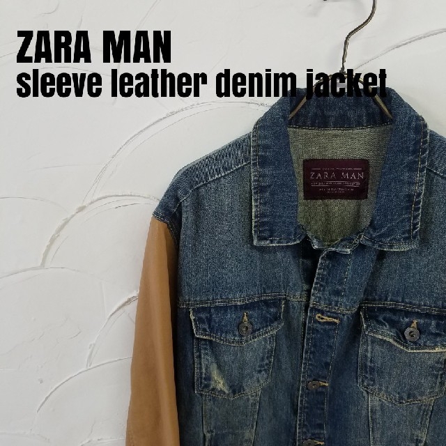 ZARA(ザラ)のZARA MAN/ザラ マン 袖レザー 切替 デニムジャケット  メンズのジャケット/アウター(Gジャン/デニムジャケット)の商品写真