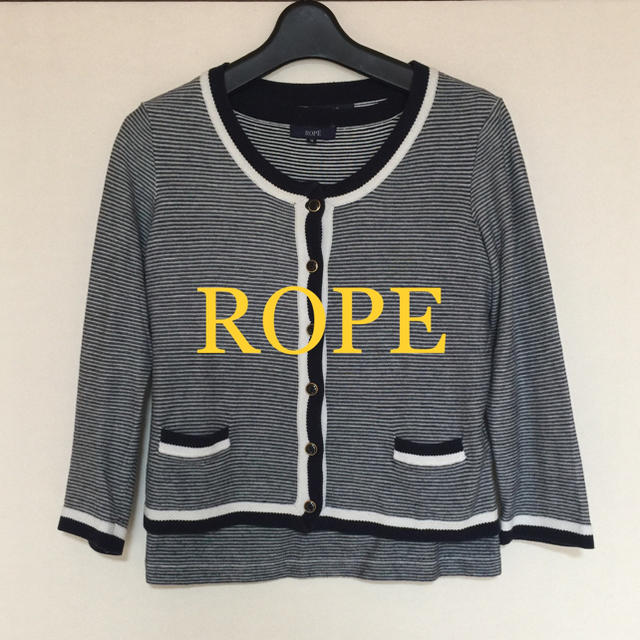 ROPE’(ロペ)の美品 ROPE ロペ アンサンブル ツインニット ボーダー M ネイビー 白 紺 レディースのトップス(アンサンブル)の商品写真