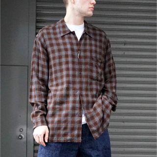 20ss COMOLI レーヨンオープンカラーシャツ グリーン　チェック