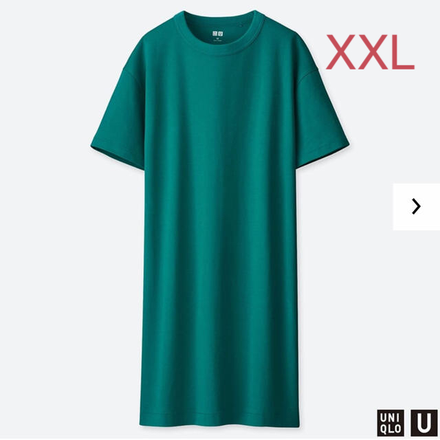 UNIQLO(ユニクロ)のユニクロ ユー クルーネックＴワンピース  XXLサイズ／グリーン 新品タグ付き レディースのワンピース(ひざ丈ワンピース)の商品写真