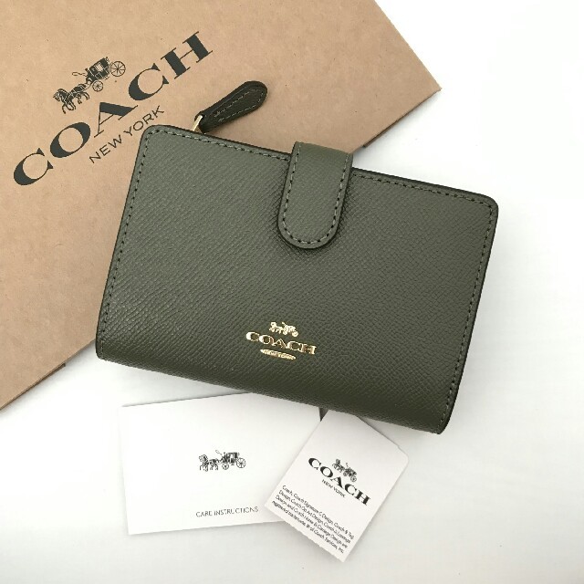 【新品】COACH(コーチ) グリーン レザー 折り財布
