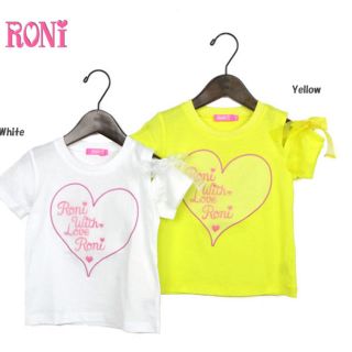 ロニィ(RONI)のRONI(ロニィ)オーガンジーハートオープンショルダー半袖Tシャツ(Tシャツ/カットソー)