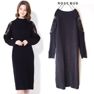 ローズバッド(ROSE BUD)のROSE BUD 【2018AW】レース リブニットワンピース(ひざ丈ワンピース)