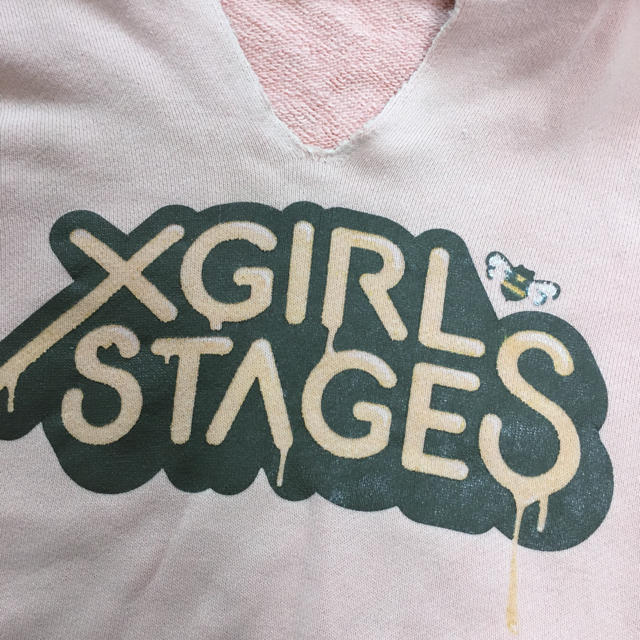 X-girl Stages(エックスガールステージス)のX-girl first stage ピンク パーカー 2T キッズ/ベビー/マタニティのキッズ服女の子用(90cm~)(Tシャツ/カットソー)の商品写真