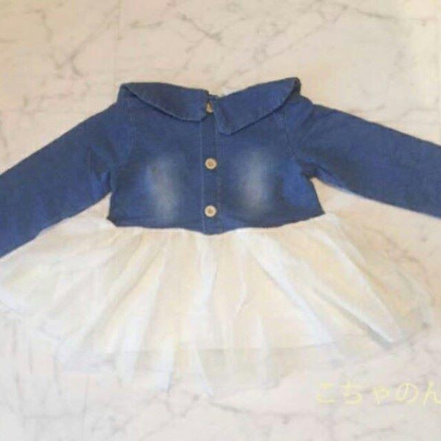 デニムワンピ チュールスカート キッズ/ベビー/マタニティのキッズ服女の子用(90cm~)(ワンピース)の商品写真